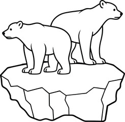 Outline Two Polar Bears Standing on an Ice Floe with Transparent Background