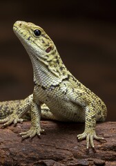 Obraz premium Yellow And Green Lizard On Brown Wood
