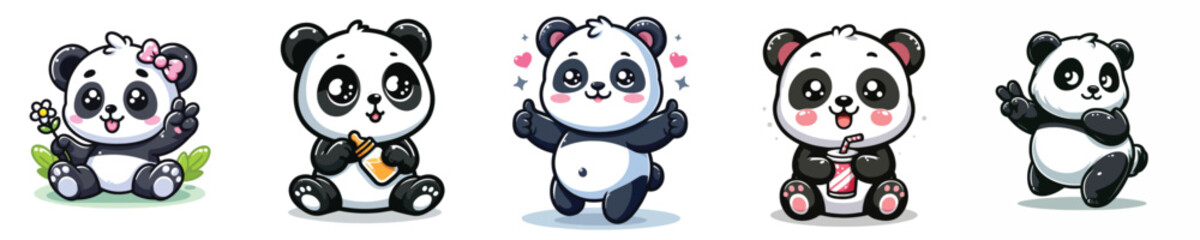 cute panda vector set