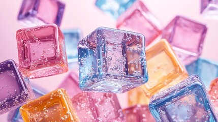 rotating jelly cubes settling into neutral-colored background