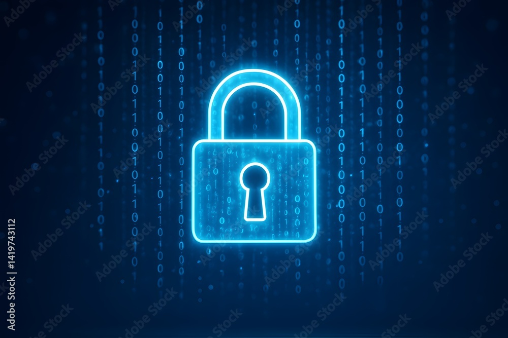 Aufkleber Digital Lock Icon with Binary Code Background for Cybersecurity Themes