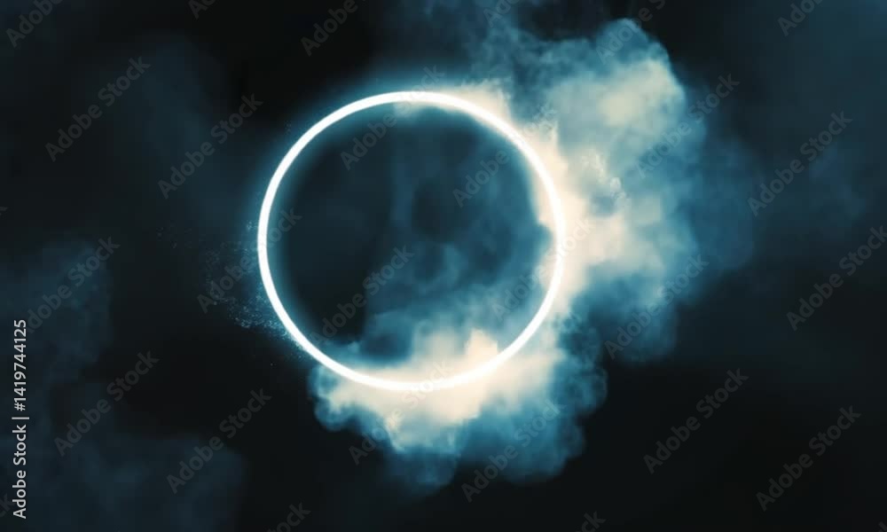Wall mural a hypnotic cinematic scene of a neon circle glowing in the darkness with a soft pulsing effect made 