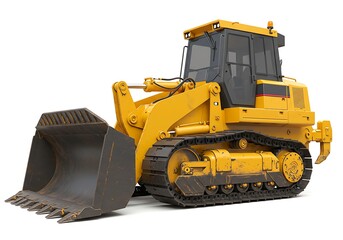 Fototapeta premium Yellow track loader isolated on a white background. Heavy construction equipment. 