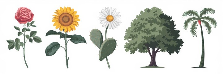 Obraz premium Colorful botanical illustration of various flora.