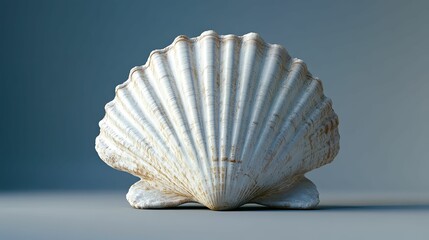 Close-up of a scallop shell against a muted backdrop.