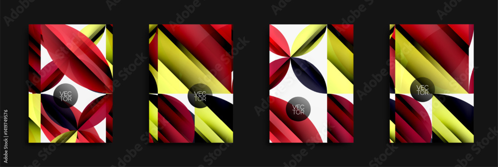 Aufkleber abstract geometric designs. vibrant red, yellow, black gradients create dynamic compositions. modern