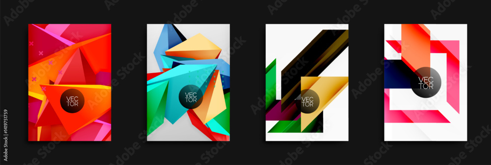 Aufkleber Abstract geometric backgrounds. Bright colors, dynamic shapes, modern design elements. Vector illustrations for various projects.
