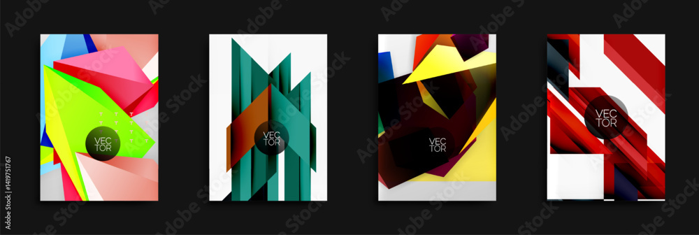 Poster abstract geometric designs. bright colors, overlapping shapes, modern vector illustrations. dynamic 