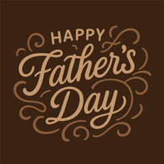 Happy Fathers Day greeting lettering with swirls, isolated vector illustration.