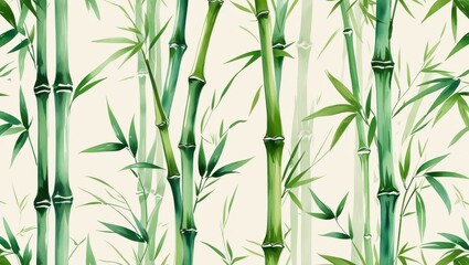 Naklejka premium Lush Green Bamboo Forest Watercolor Painting Tranquil Nature Scene Asian Botanical Illustration