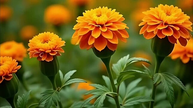 Time-lapse of marigolds blooming in sequence
