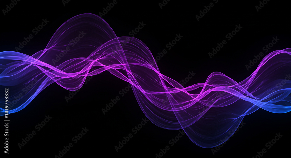 Wall mural abstract flowing waves of purple and blue on a dark background creating a dynamic and ethereal effec