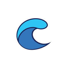 Illustrate a logo an abstract wave icon, sky blue with a bold black outline, on a white background. 