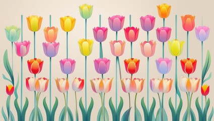 Vibrant Colorful Tulips Spring Flower Garden Floral Background Illustration