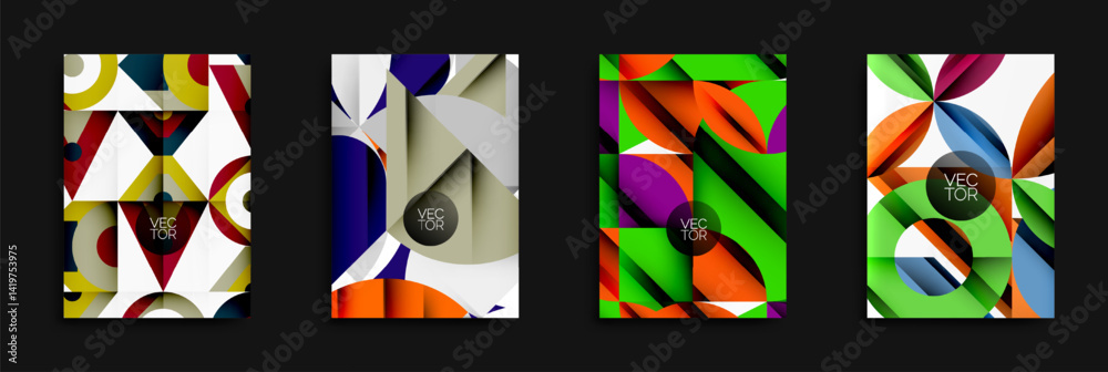 Aufkleber abstract geometric designs. bright colors, overlapping shapes, modern vector illustrations. dynamic 