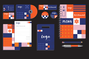 Modern design business card template vector set with flat icons and UI elements for website layout