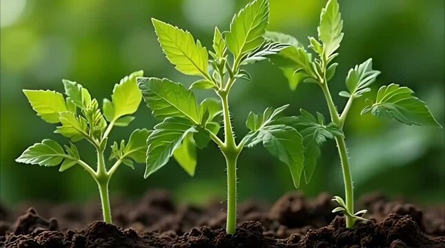 Time-lapse of a tomato plant growing leaves and thickening its stem