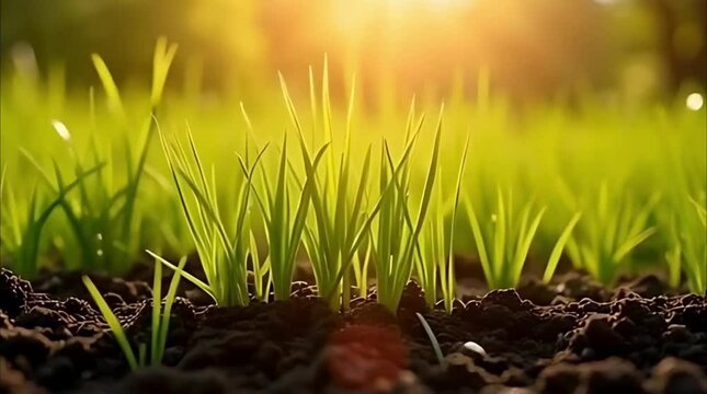 Time-lapse of wheatgrass growing under a warm light