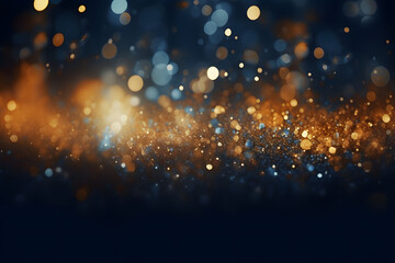 Obraz premium Gold and dark blue Fireworks and bokeh in New Year eve and copy space. Abstract background holiday. 