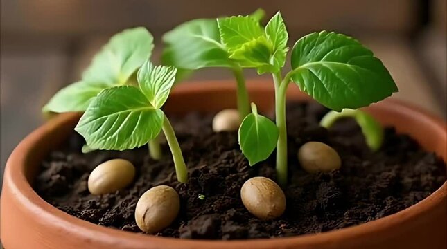Time-lapse of sunflower seeds germinating in a pot
