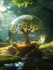 Tree Inside a Glass Ball in Forest
