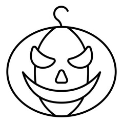 Pumpkin smile thin line icon, halloween concept. Vector graphics. Scary vegetable sign on white background, linear style mobile or design.