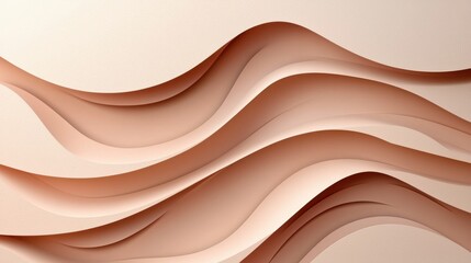 Obraz premium Abstract flowing layered waves in shades of beige and brown with smooth curves and soft gradient background creating a modern artistic design suitable for digital art backgrounds and creative projects