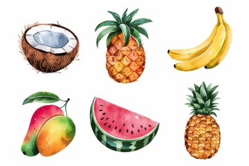 Watercolor illustration of tropical fruits.