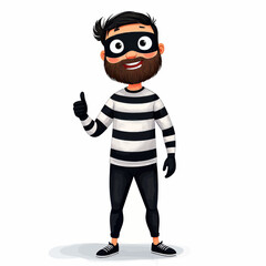 Cartoon Burglar with Beard Giving Thumbs Up