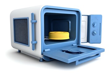 Fototapeta premium a 3d rendering open microwave showcases modern home appliance, a blend of functionality and contemporary design. Explore the inside of an open microwave. It's a perfect representation of modern life.