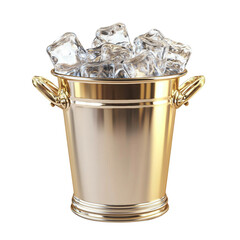 Metal champagne bucket, full with ice. Isolated on white