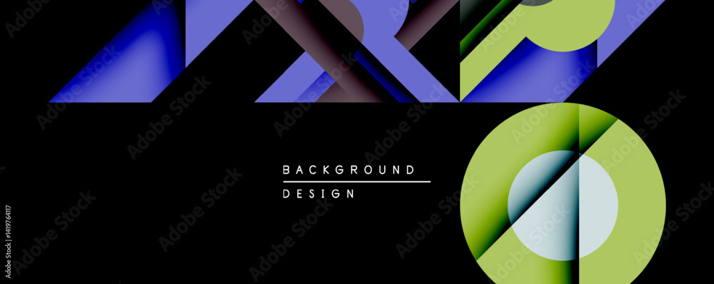 Aufkleber Abstract geometric shapes dominate black background. Vivid colors create dynamic visual contrast, modern design elements present.