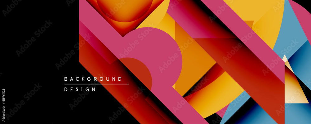 Poster abstract vibrant shapes overlap. orange, pink, yellow, blue create dynamic composition. modern desig