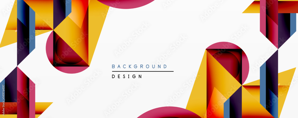 Poster abstract geometric shapes, vibrant colors, modern design. clean white space creates balanced composi