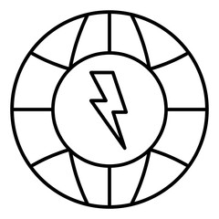 World globe with electricity bubble thin line icon, energy crysis concept. Vector graphics. Planet electrical problem sign on white background, linear style mobile or design.
