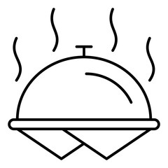 Cooked dish thin line icon, cooking sign on white background, outline style icon for mobile or web design. Hotel food sign on white background, linear style mobile or design.