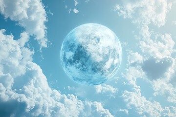 Obraz premium Bright blue moon illuminated in a cloudy sky during the day near the horizon