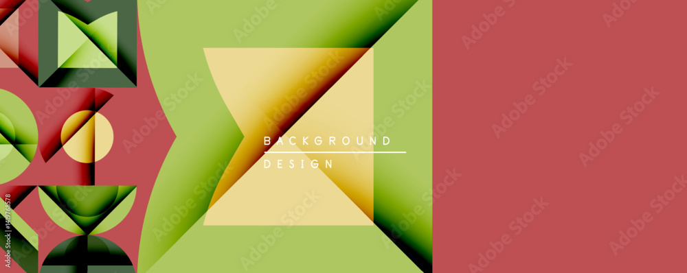 Aufkleber Abstract geometric shapes, vibrant colors, layered design. Green, yellow, red hues create modern visual texture.