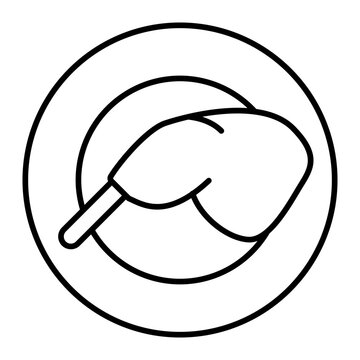 recommend clip art: Chicken ham on plate thin line icon, fried food concept. Vector graphics. Chicken leg, poultry sign on white background, linear style mobile or design.