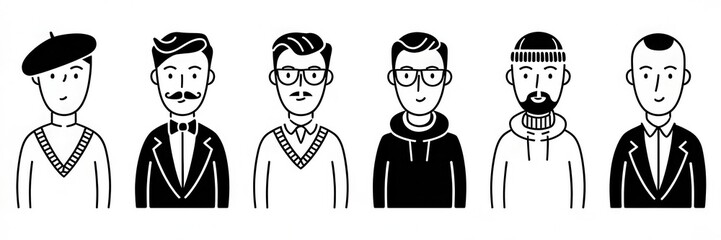 Diverse male avatars in various attire.
