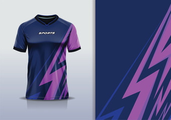 T-shirt mockup abstract stripe line flash jersey design for football, soccer, racing, esports, running, in blue purple color © Nimpuna O