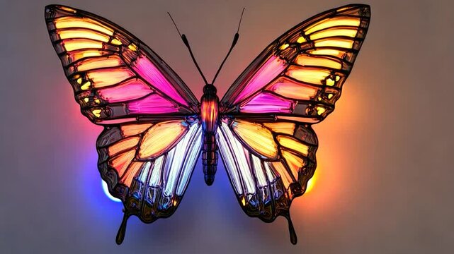 Illuminated stained glass butterfly artwork