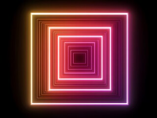 Nested neon squares create an optical illusion.