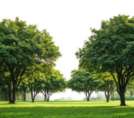 Lush green trees in a serene park nature landscape tranquil view isolated on transparent background