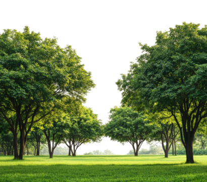 Lush green trees in a serene park nature landscape tranquil view isolated on transparent background