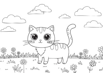 coloring page with a goat animal in the park illustration