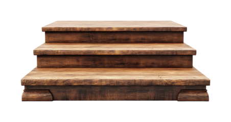 Wooden stairs construction workshop front view isolated on transparent background