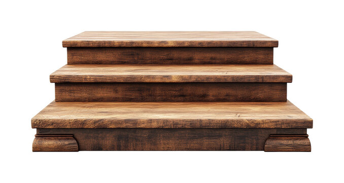 Wooden stairs construction workshop front view isolated on transparent background