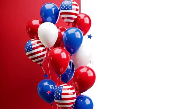 Bunch of red, white, and blue balloons for patriotic events, celebrations, Fourth of July, American themes, festive decorations, party supplies.