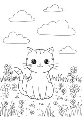 coloring page with a goat animal in the park illustration